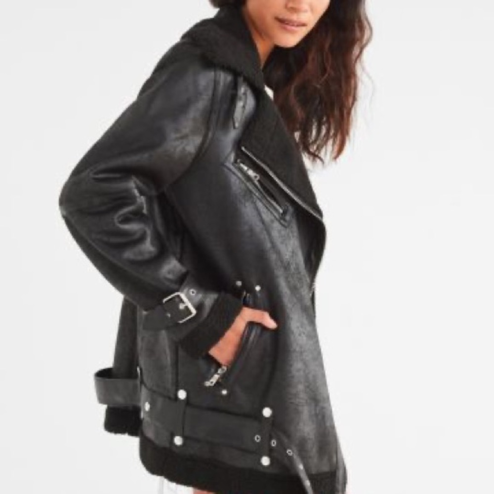 Avec Les Filles Oversized shearling Moto Jacket